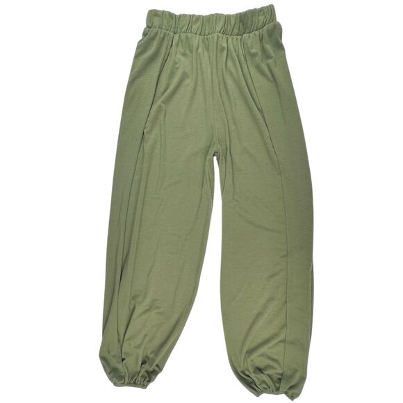 Zenana Pants - Zenana Pants Medium Olive Green Side Slit Wide Leg Relaxed Knit Jogger Pants